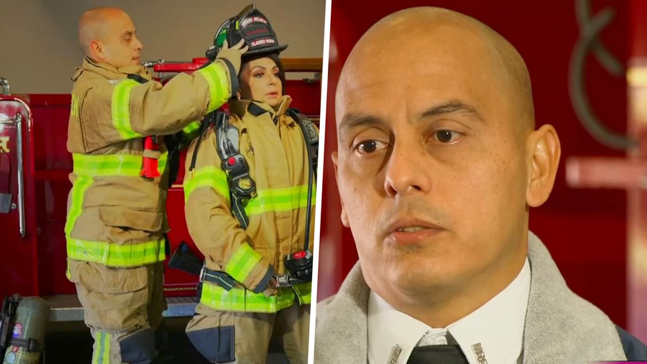 María Antonieta Collins se puso la pesada carga de un bombero que correrá el maratón de Miami por la salud mental