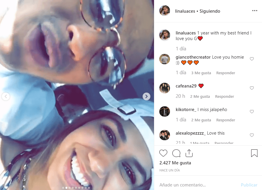 Lina comentó en la publicación “un año con mi mejor amigo” y expresó su amor por él.