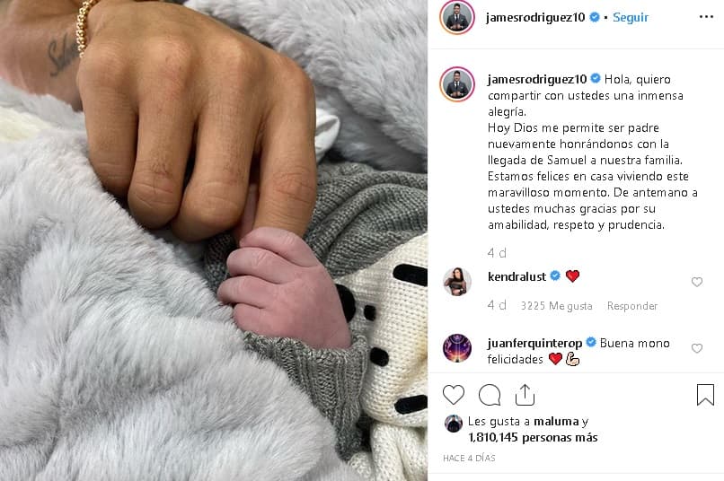 El 28 de octubre, el futbolista colombiano de 28 años anunció que
<b><a href="https://www.instagram.com/p/B4LBxCiCv5D/" target="_blank">se convirtió en padre</a></b> por segunda vez. No aclaró si De Lima era la madre. Ambos tiene una relación desde hace poco más de un año.
<br>