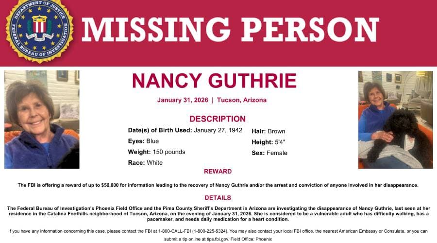 Se intensifica la búsqueda de Nancy Guthrie.