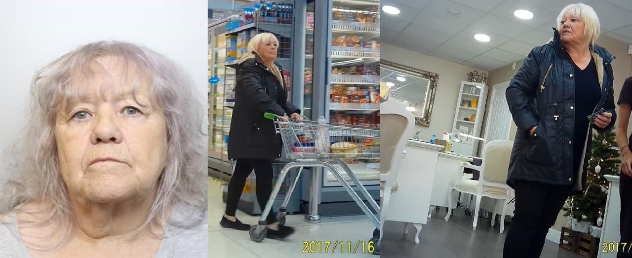 Un collage de Christina Pomfrey en donde se ve detenida y haciendo compras en un supermercado