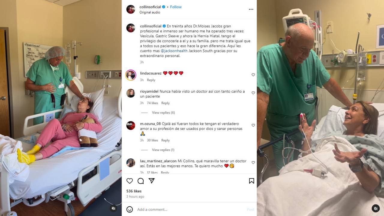 María Antonieta Collins después y antes de entrar al quirófano.