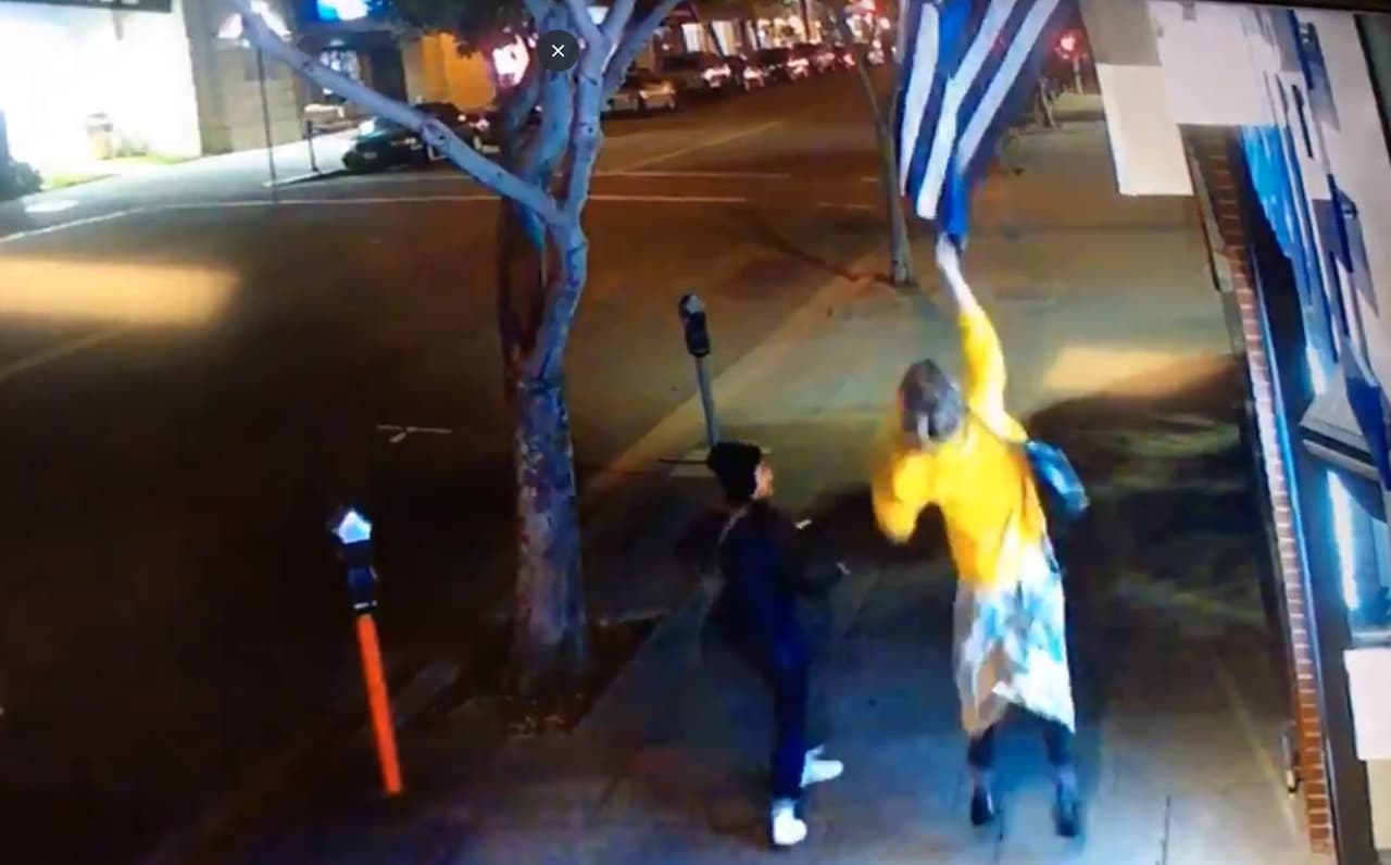 Buscan a mujer que vandalizó una bandera en honor a los policías en Alameda