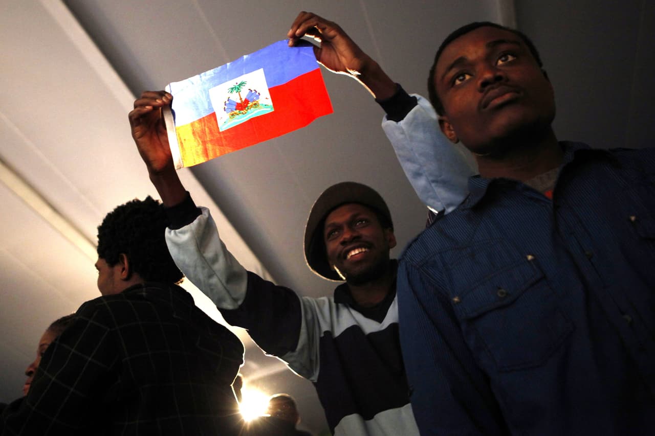 Haitianos en un acto con la comunidad de haitianos más grande de Chile en la comuna de Quilicura, al norte de Santiago de Chile.