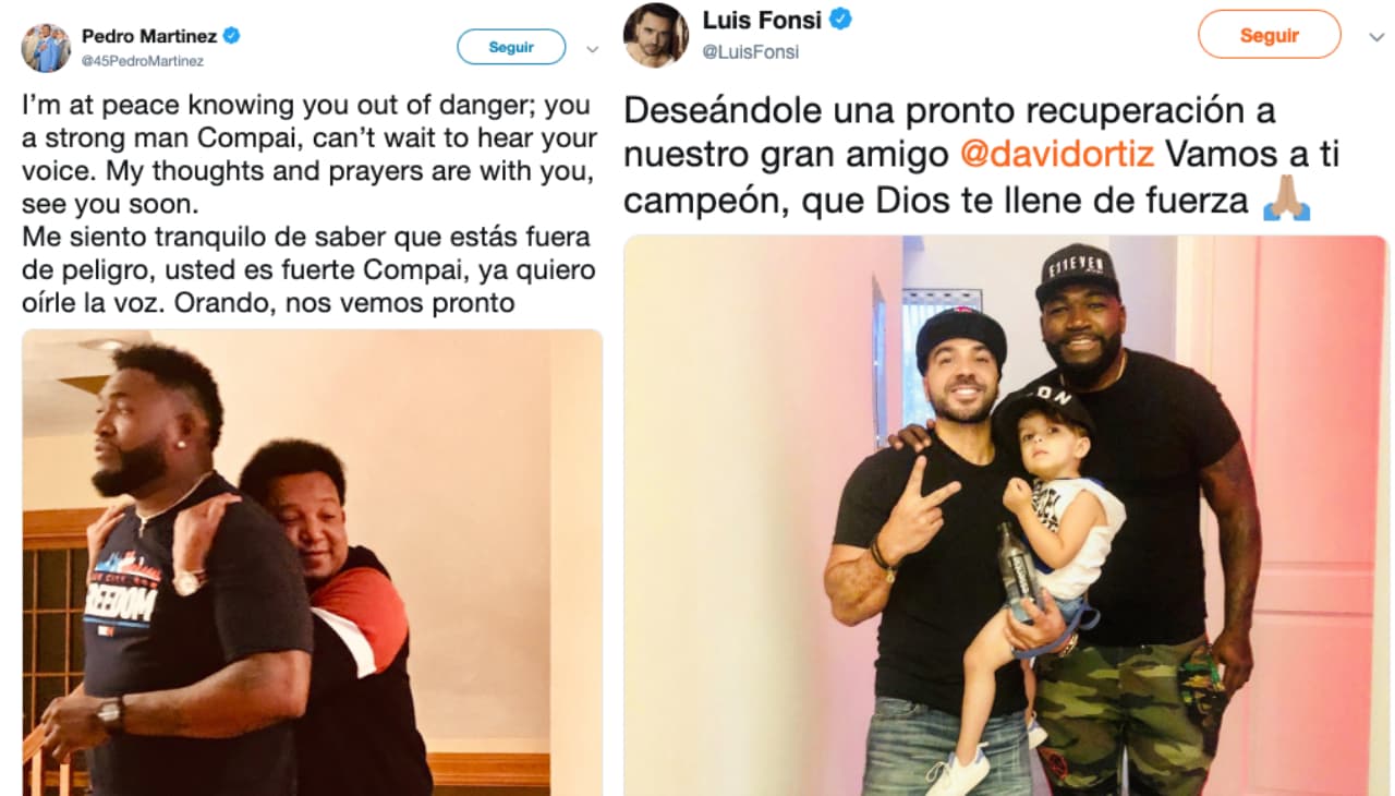 Personalidades enviaron sus mensajes de respaldo a David Ortiz, el expelotero de los Red Sox Boston en la MLB, tras el disparo en su contra recibido en República Dominicana.