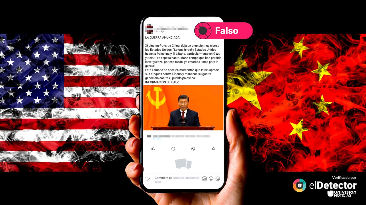 Es falso que el presidente de China declaró la guerra a EEUU e Israel por las acciones en Palestina y Líbano