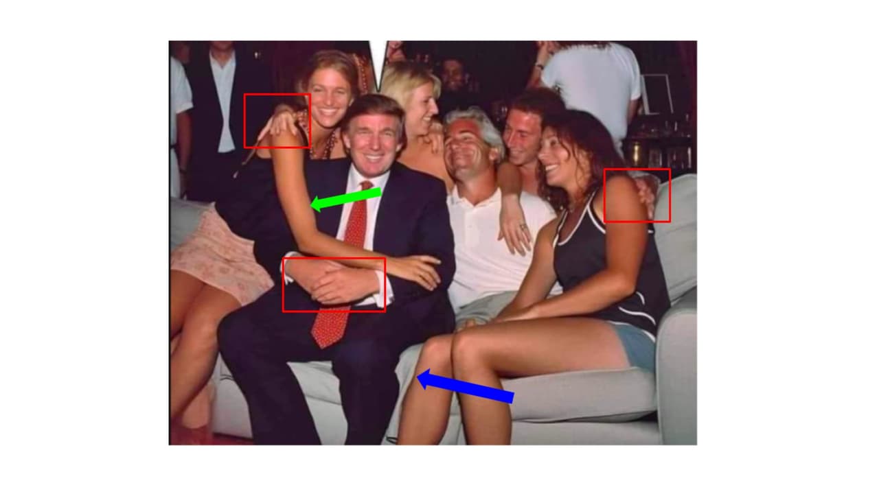 Da la impresión de que a Epstein le faltan las piernas y algunas manos están deformadas.