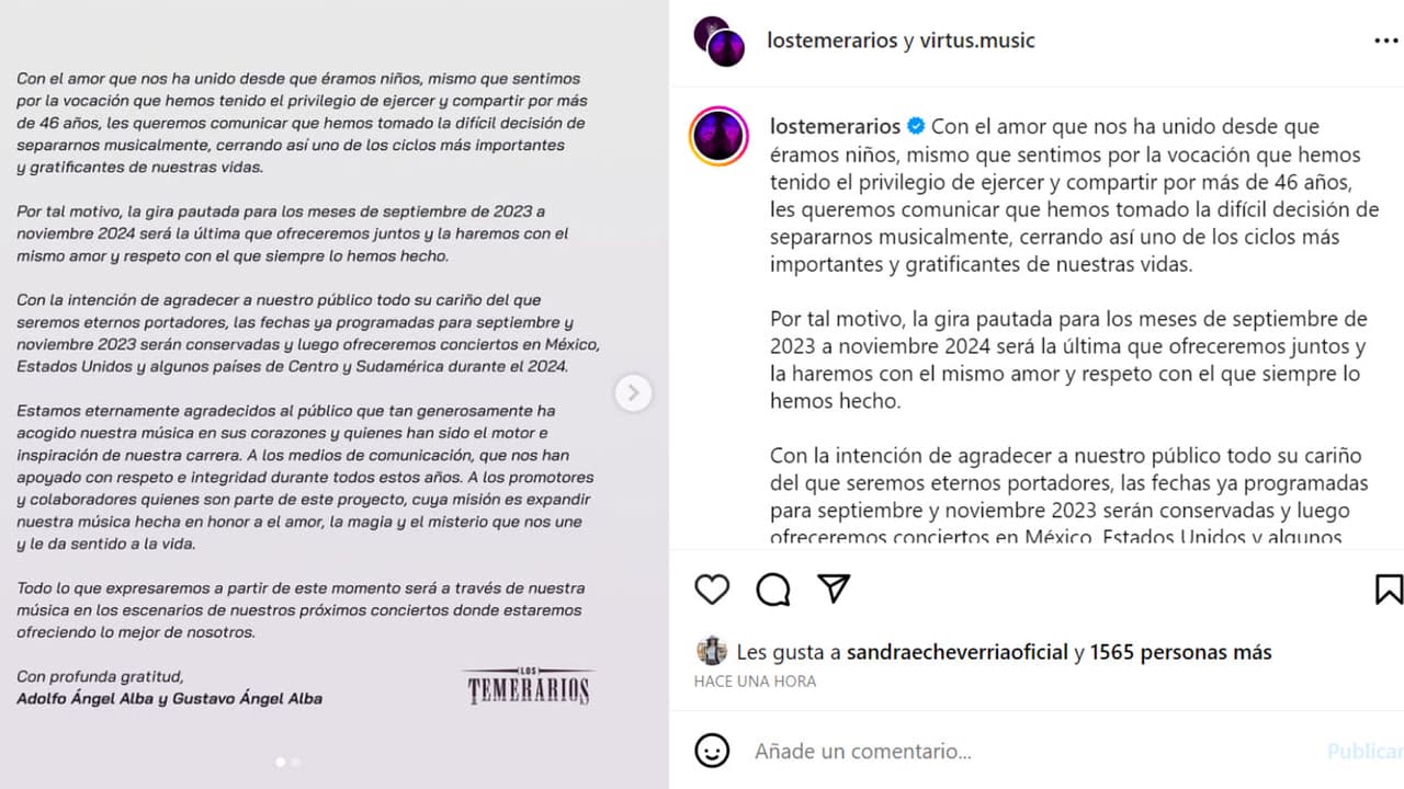 Adolfo Ángel y Gustavo Ángel Alba así anunciaron al separación de Los Temerarios.