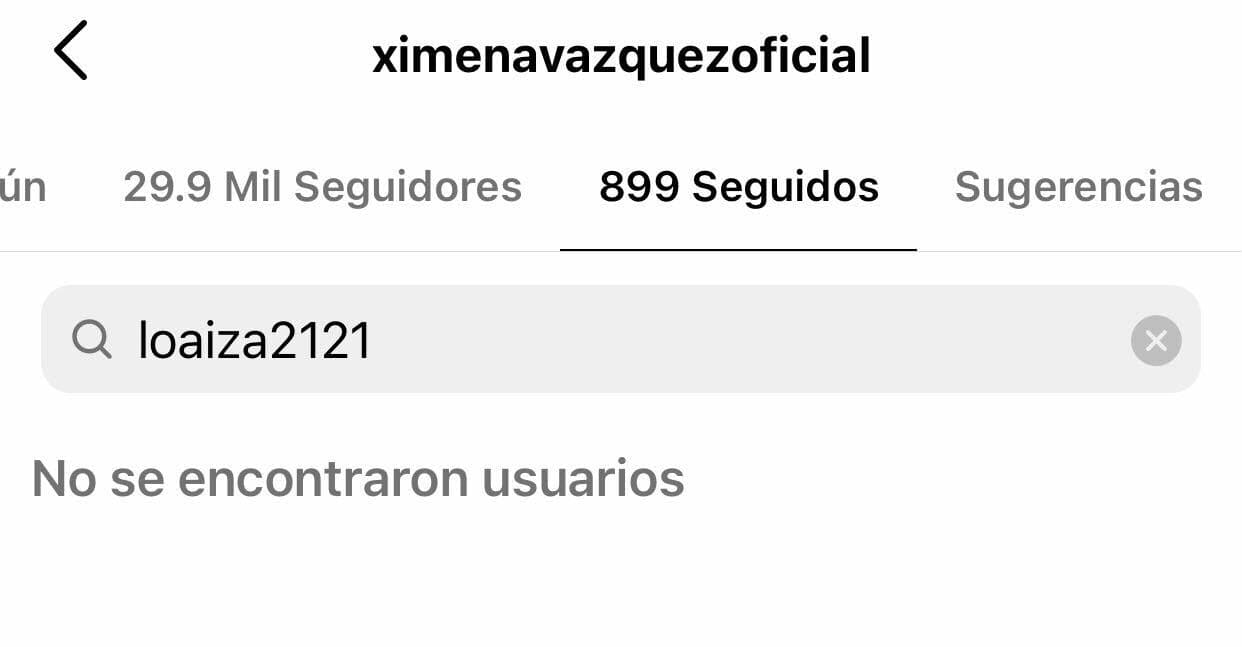En una revisión a su cuenta de Instagram la mañana de este lunes 5 de septiembre, Ximena Vázquez no lo seguía.
<br>