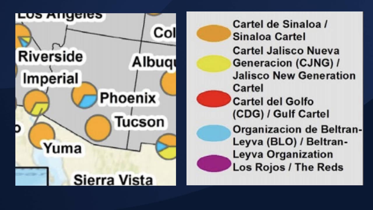 Si observamos Arizona, el cartel de Sinaloa y el de los Beltrán Leyva son los predominantes, pero en Yuma también hay presencia del cartel de Jalisco. 
<br>
