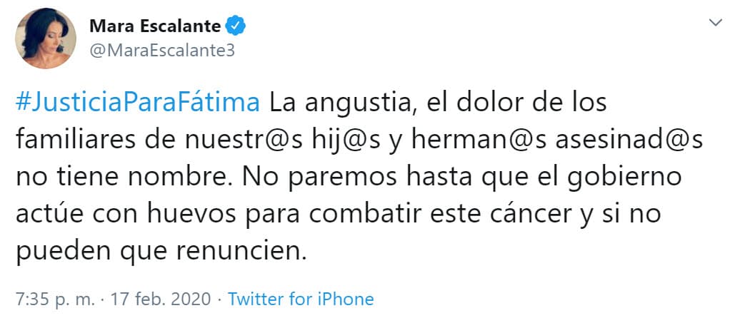 La comediante 
<b>Mara Escalante</b>, quien protagoniza la serie 'María de todos los ángeles', pidió a sus compatriotas que unieran fuerzas.