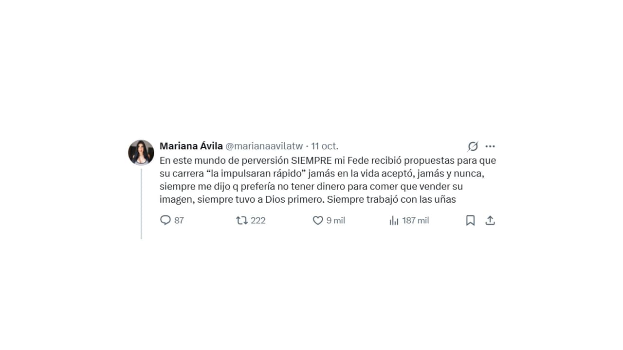 Mariana Ávila, novia de Fede Dorcaz, compartió estos mensajes en X.