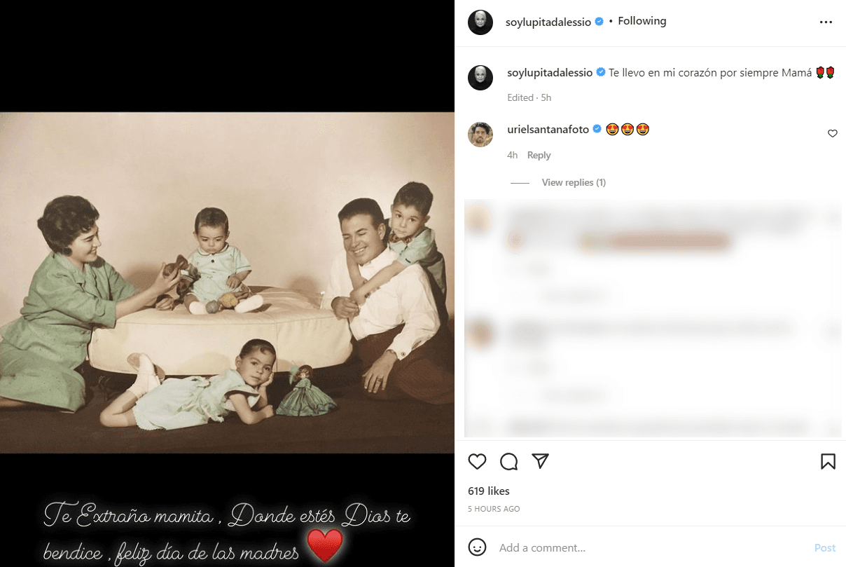 <b>Lupita D'Alessio</b> compartió esta imagen de antaño para recordar a doña Euralia Ramos Villanueva: "Te llevo en mi corazón por siempre Mamá".