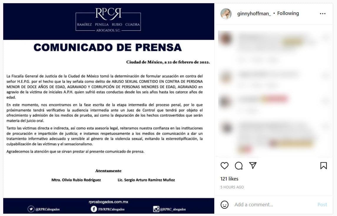 Ginny Hoffman informa que Héctor Parra será acusado de abuso sexual y corrupción de menores en contra de su hija Alexa.