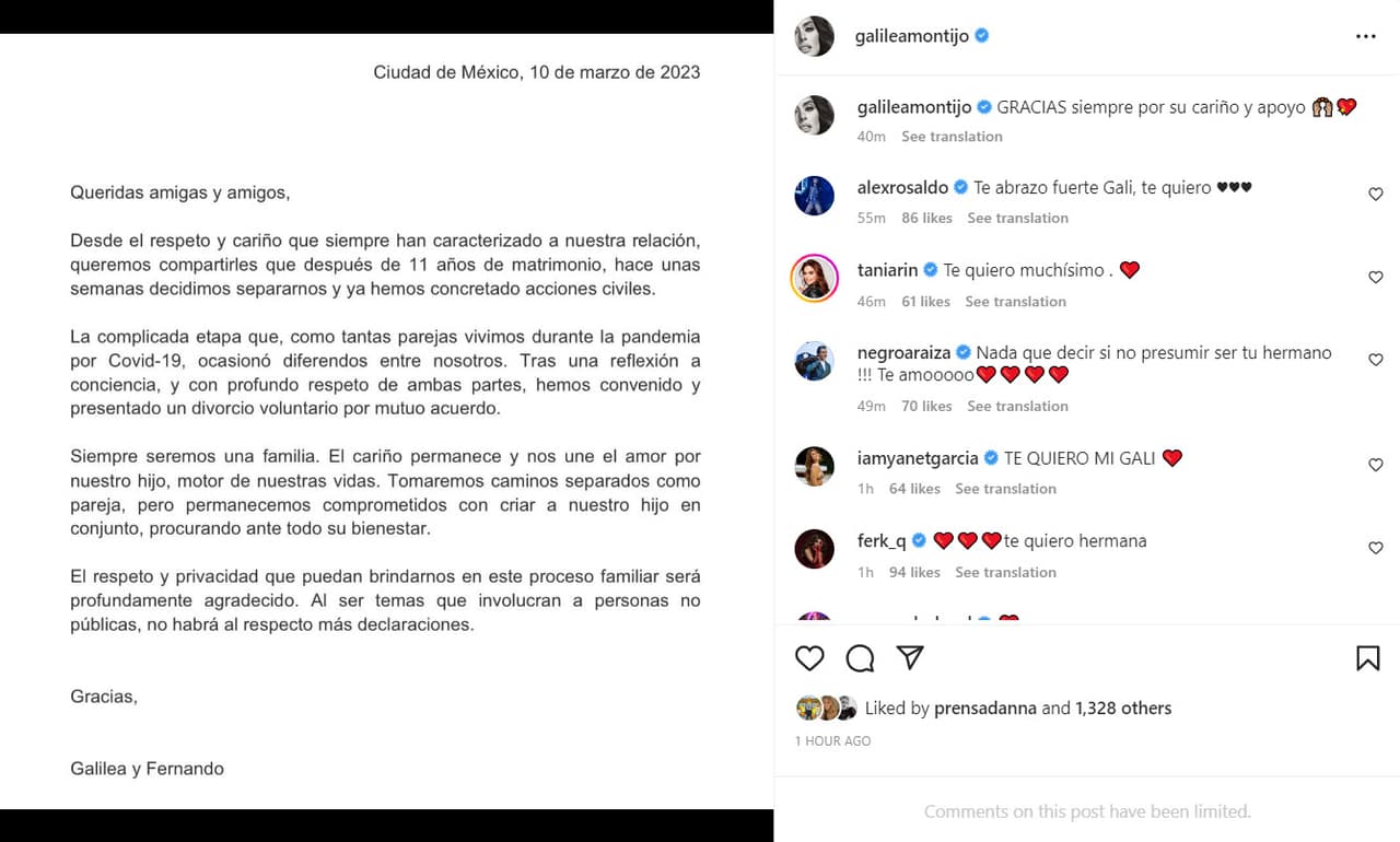 Galilea Montijo anunció su divorcio de Fernando Reina a través de un comunicado.