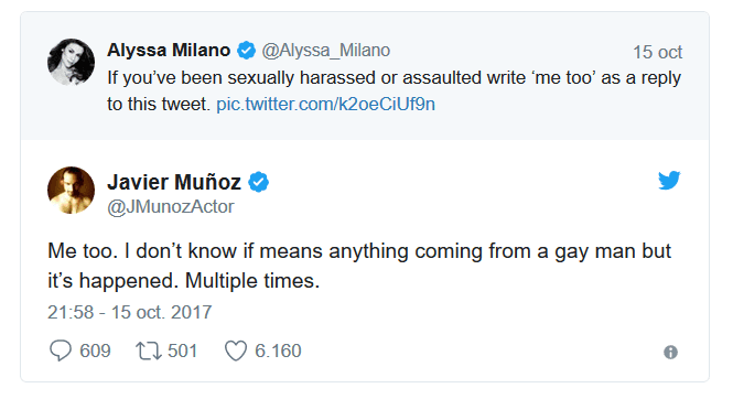Los mensajes contestaban a la petición de la actriz Alyssa Milano, que instó a responder con esta etiqueta a quienes hayan sufrido ataques. “Si todas las mujeres que han sufrido acoso o han sido atacadas sexualmente escriben 'Yo también' en sus redes, podríamos hacer que la gente se haga una idea de la magnitud del problema”.