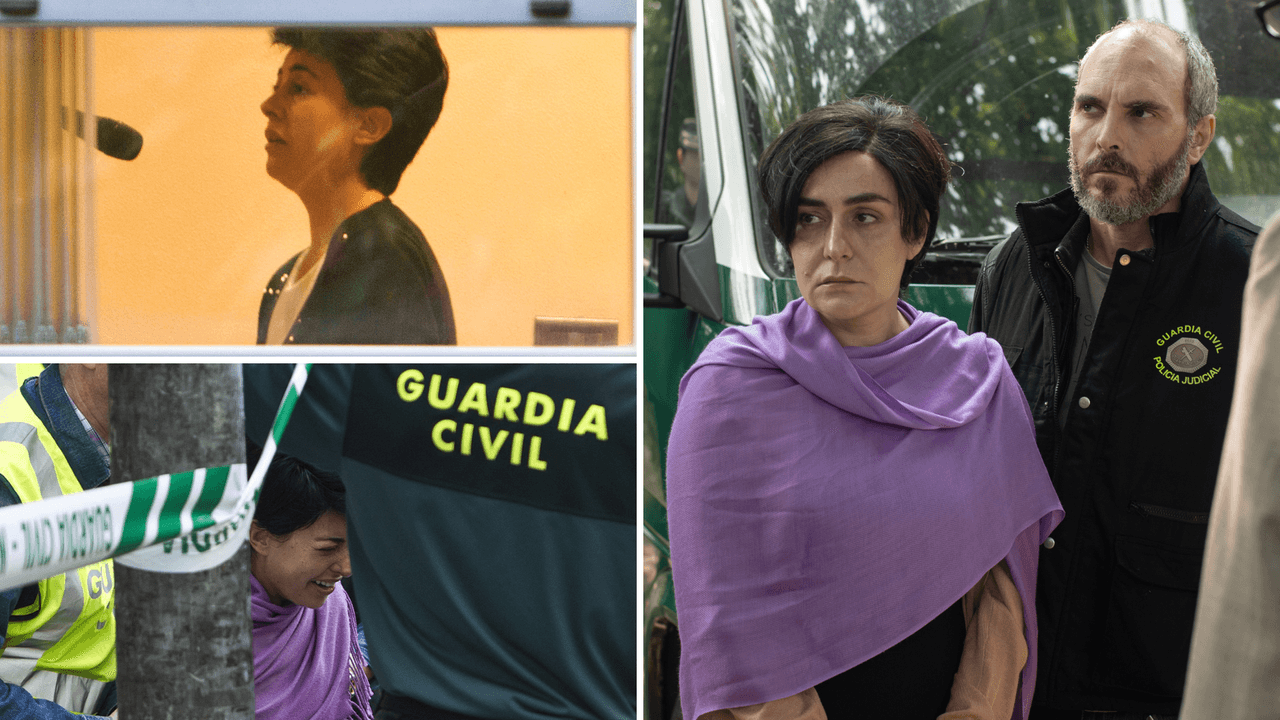 A la izquierda, fotos reales de Rosario Porto, a la derecha, la actriz Candela Peña caracterizada como la madre de Asunta.