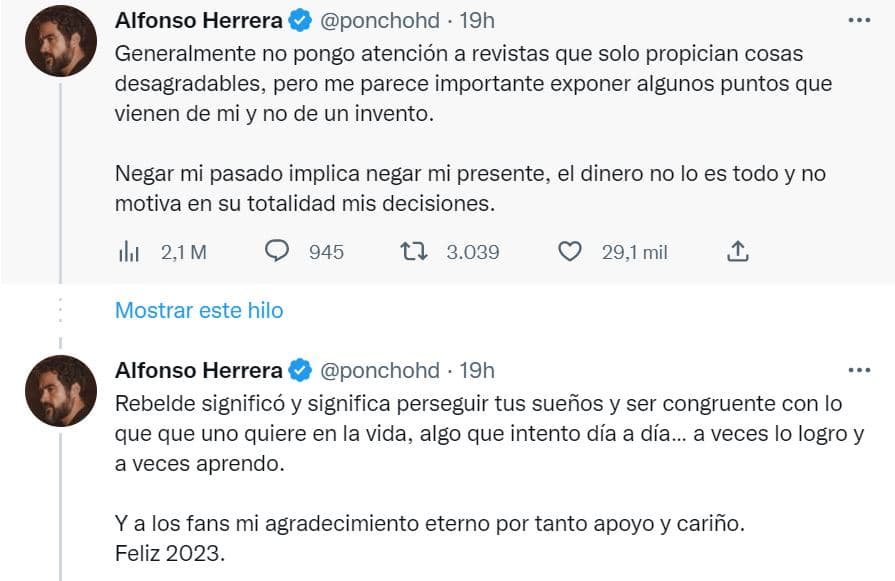 Alfonso Herrera tuit RBD