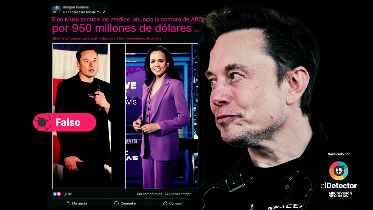 Es falso que Elon Musk haya anunciado la compra de la cadena ABC para despedir a los moderadores del debate presidencial entre Donald Trump y Kamala Harris