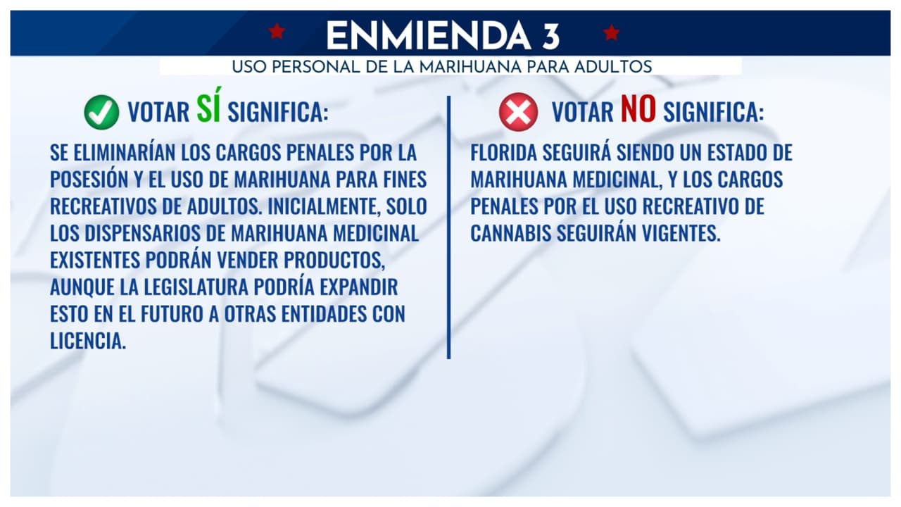 <b>ENMIENDA 3 sobre el uso personal de la marihuana: Permite a los adultos mayores de 21 años poseer, comprar y usar productos de marihuana y accesorios para fines no médicos, con ventas iniciales limitadas a los dispensarios existentes de marihuana medicinal. La ley federal no se ve afectada. </b>