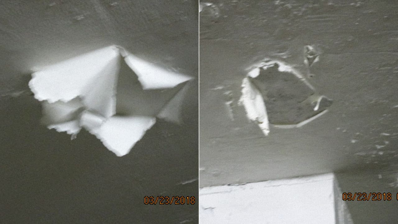 Imágenes del techo del estacionamiento subterráneo presentadas en el reporte de la Alcaldía de Surfside y tomadas el 23 de marzo de 2018, como se muestra al pie de la foto.