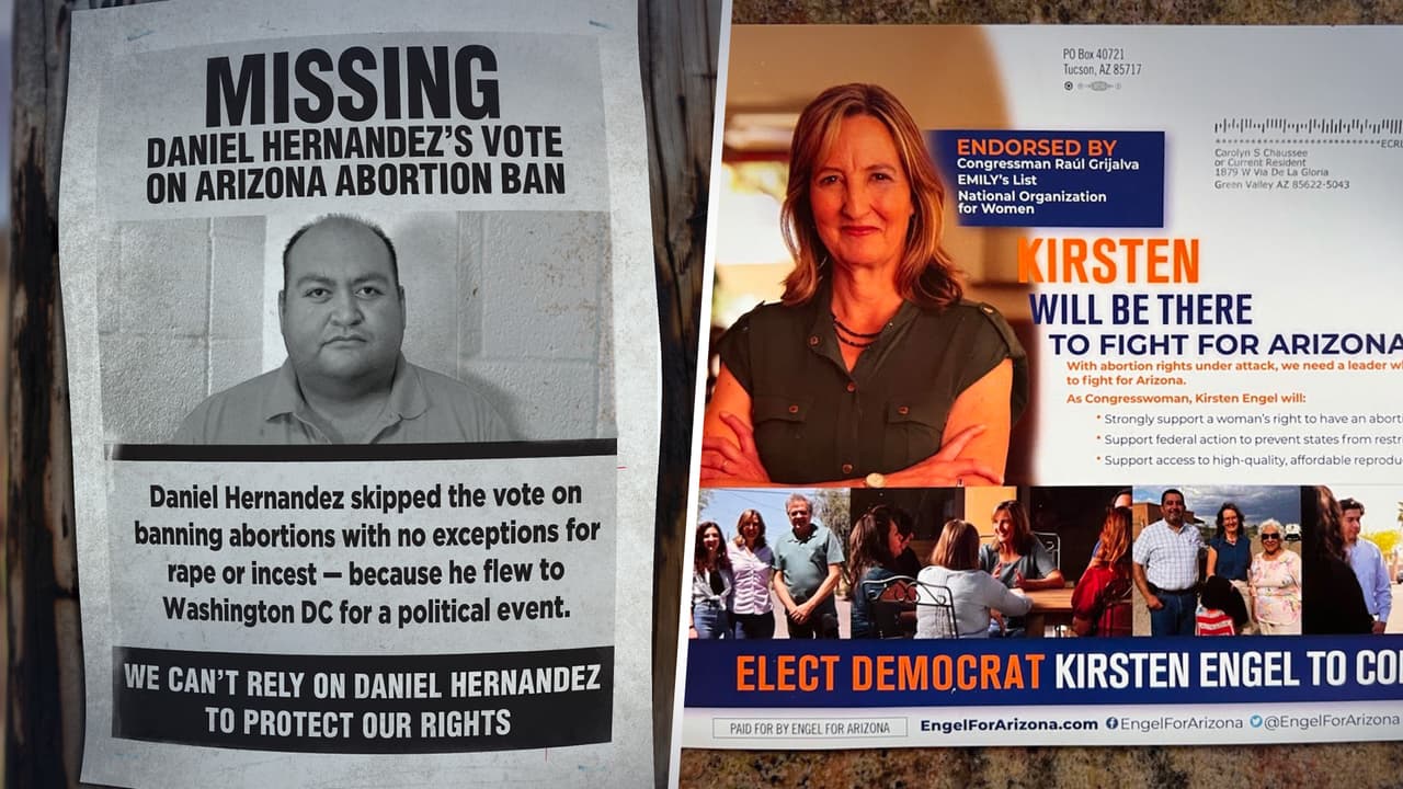 La precandidata Kirsten Engel envió una publicidad con una foto de Daniel Hernández cuestionándolo por no estar presente en el voto contra el aborto.