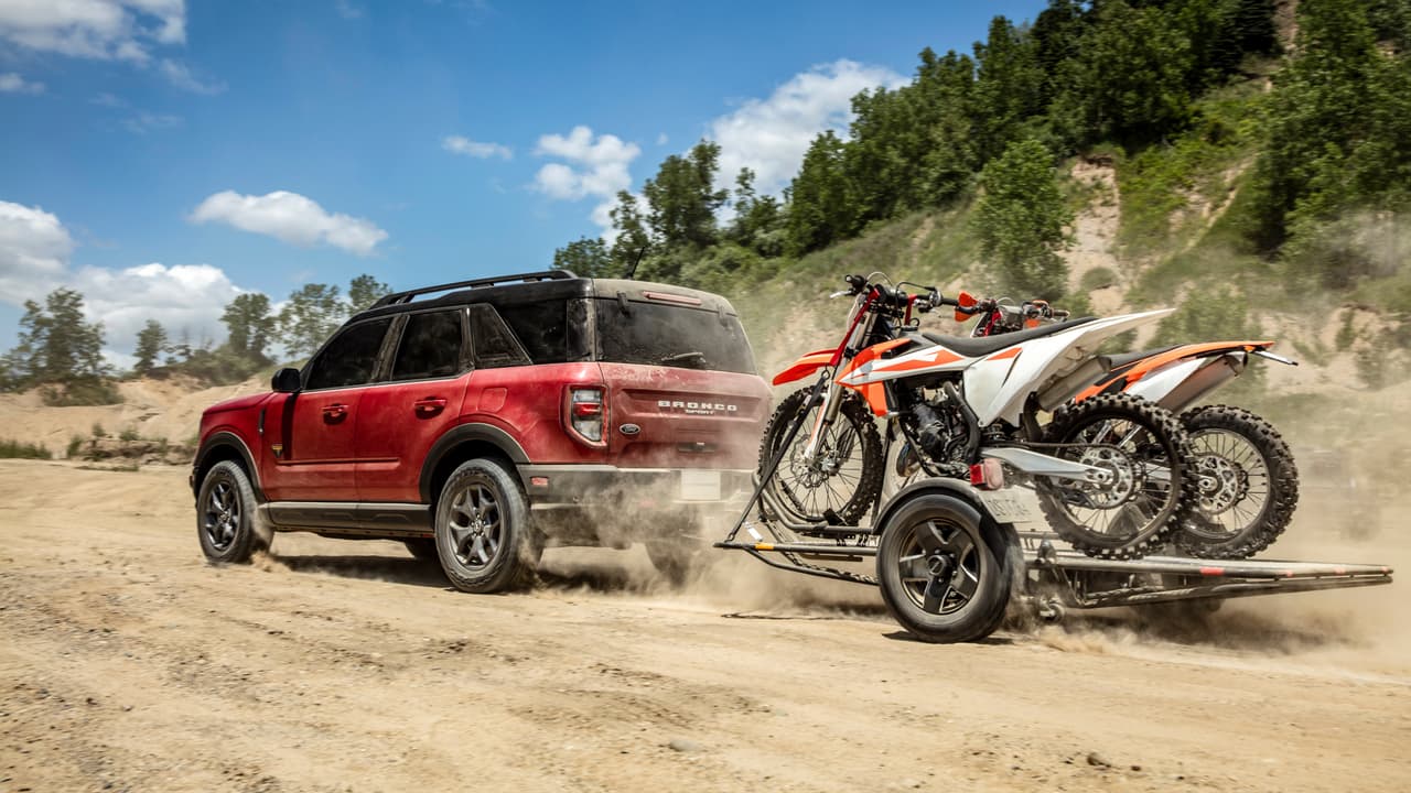 When properly equipped, Bronco Sport Badlands models can tow up to 2,200 pounds. (Pre-production model pictured.)