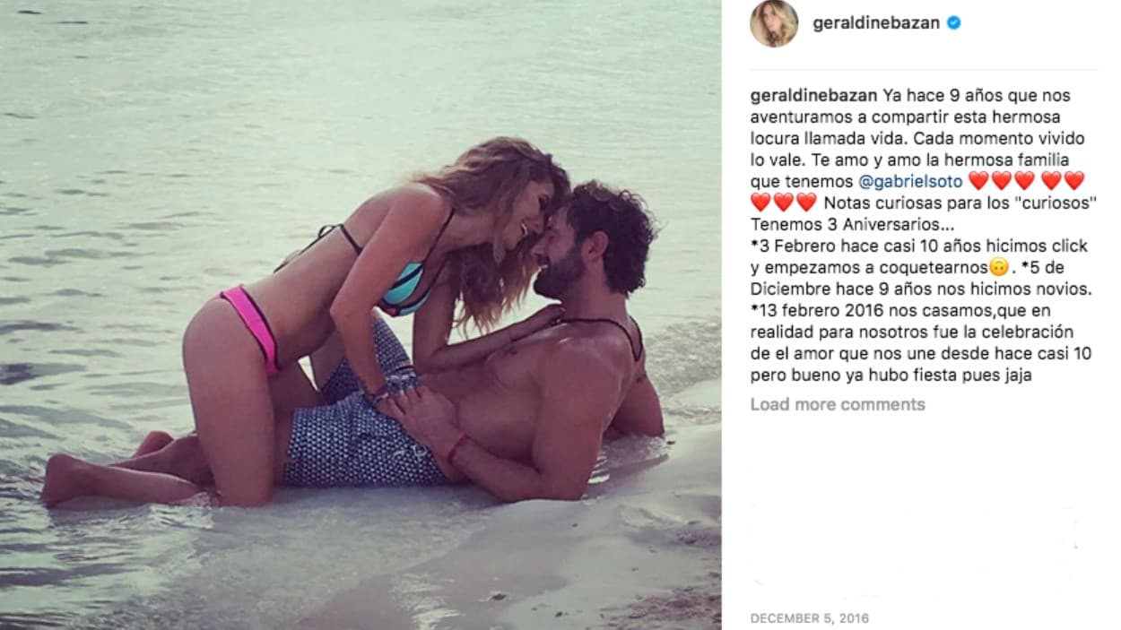<b>2016 - "Cada momento vivido, lo vale"</b>
<br>
<br>Geraldine Bazán también cerró 2016 celebrando su noveno aniversario con Gabriel Soto y aprovechó para compartir con los "curiosos" las fechas clave de su relación.