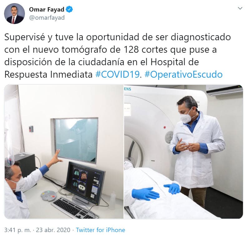 Luego de 25 días de permanecer aislado, el marido de Ruffo fue sometido a una tomografía para diagnosticar si estaba libre del virus.