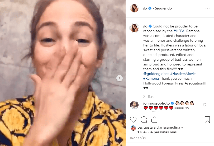 La actriz 
<b><a href="https://www.univision.com/shows/despierta-america/su-reaccion-lo-dice-todo-francisca-y-raul-ante-la-emocion-de-jlo-por-su-nominacion-a-los-globos-de-oro-video">reaccionó con emotividad</a></b> debido a que recordó que hace 22 años que no era nominada, cuando protagonizó la película biográfica de Selena Quintanilla.