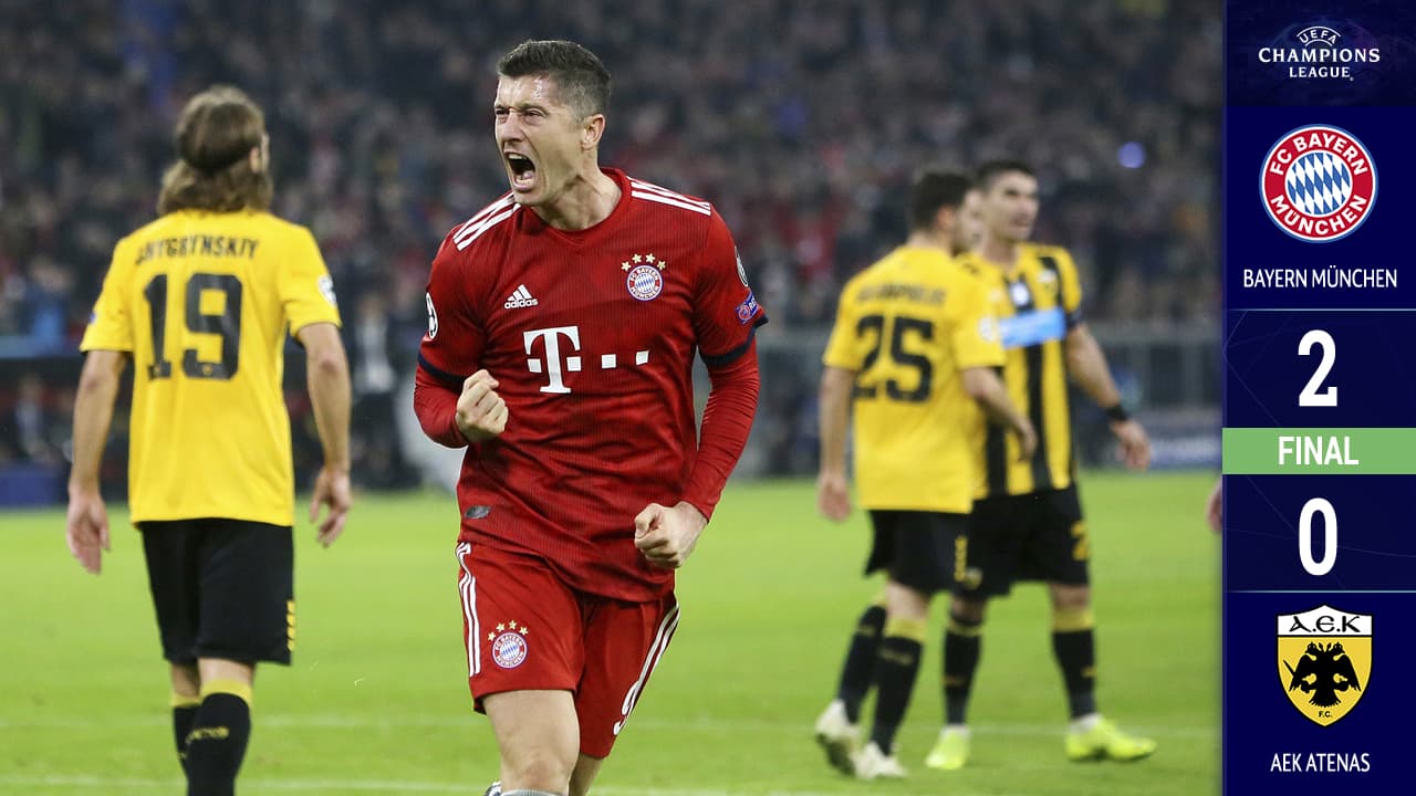 Bayern vence al AEK Atenas con doblete de Lewandowski y recupera el liderato del Grupo E