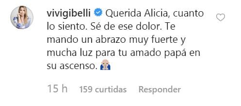 La conductora 
<b>Viviana Gibelli </b>envió sus condolencias a Machado, así como "mucha luz para tu amado papá en su ascenso".