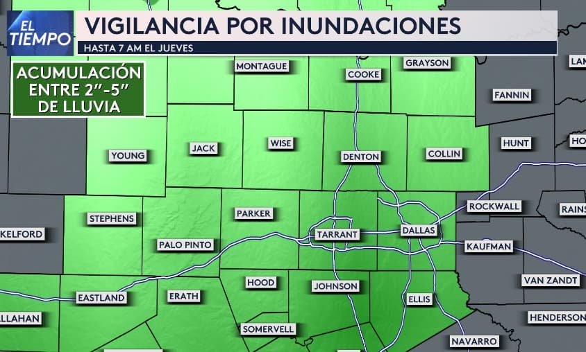 Vigilancia Por inundaciones repentinas incluye Dallas-Fort Worth.