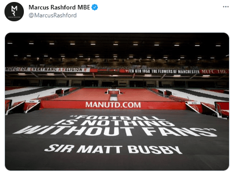 Marcus Rashford, jugador del Manchester United compartió esta imagen en sus redes.