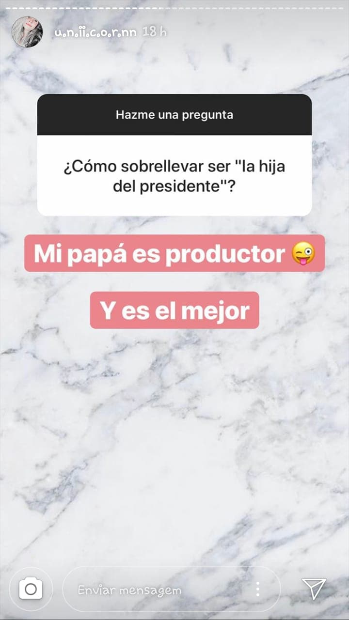 Además, dejó claro que su papá no es el expresidente Enrique Peña Nieto, sino el productor José Alberto 'El Güero' Castro.