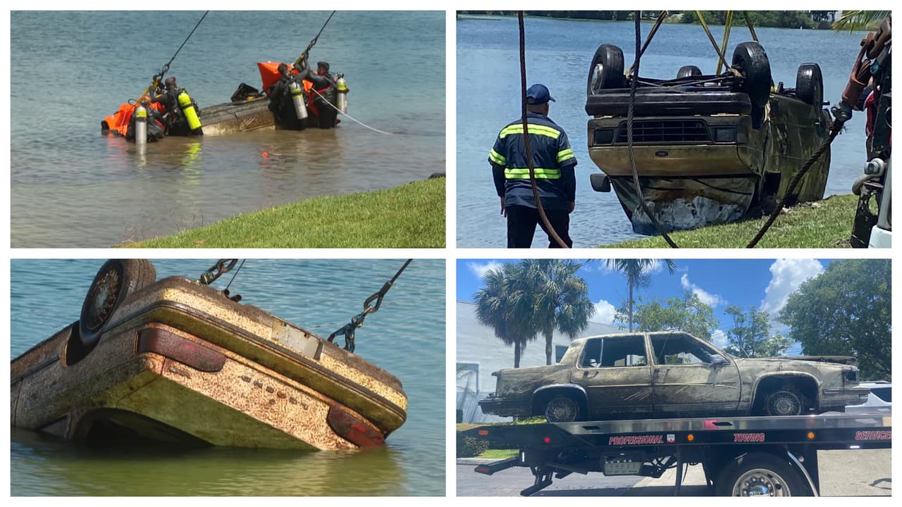 El operativo de la policía de Miami-Dade para sacar alrededor de 34 autos que se encuentran dentro de un lago en Doral comenzó el martes en horas de la mañana.
