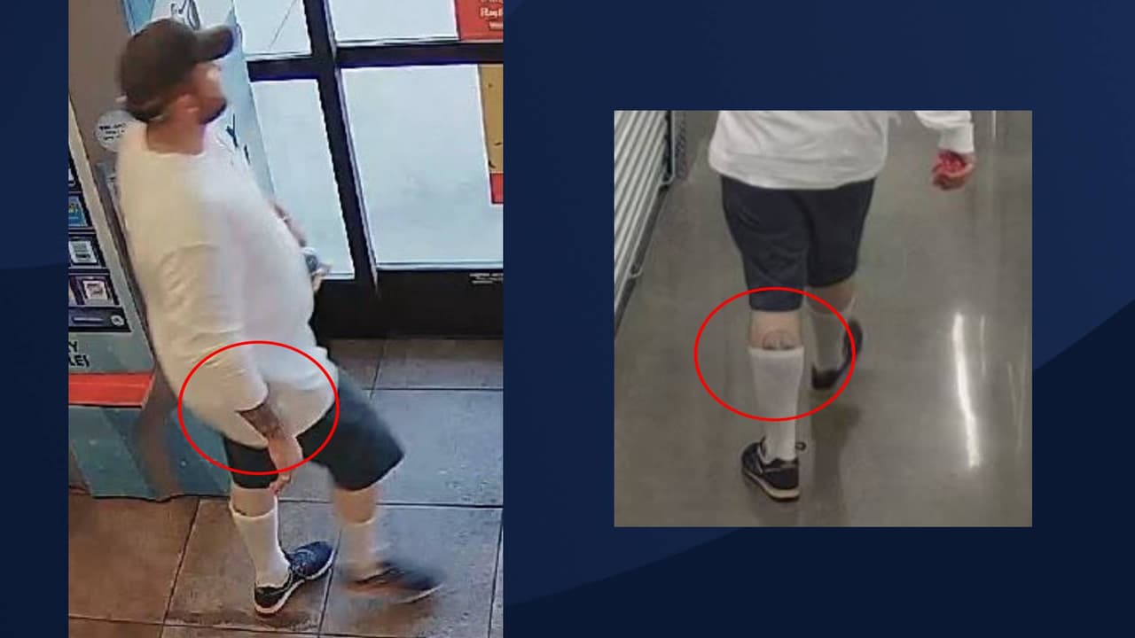 Según reportes, el sospechoso alparcear tiene una manga de tatuajes [en inglés, a sleeve of tattoos] en el brazo derecho y un tatuaje de una calavera en la parte posterior de la pantorrilla izquierda. 
<br>