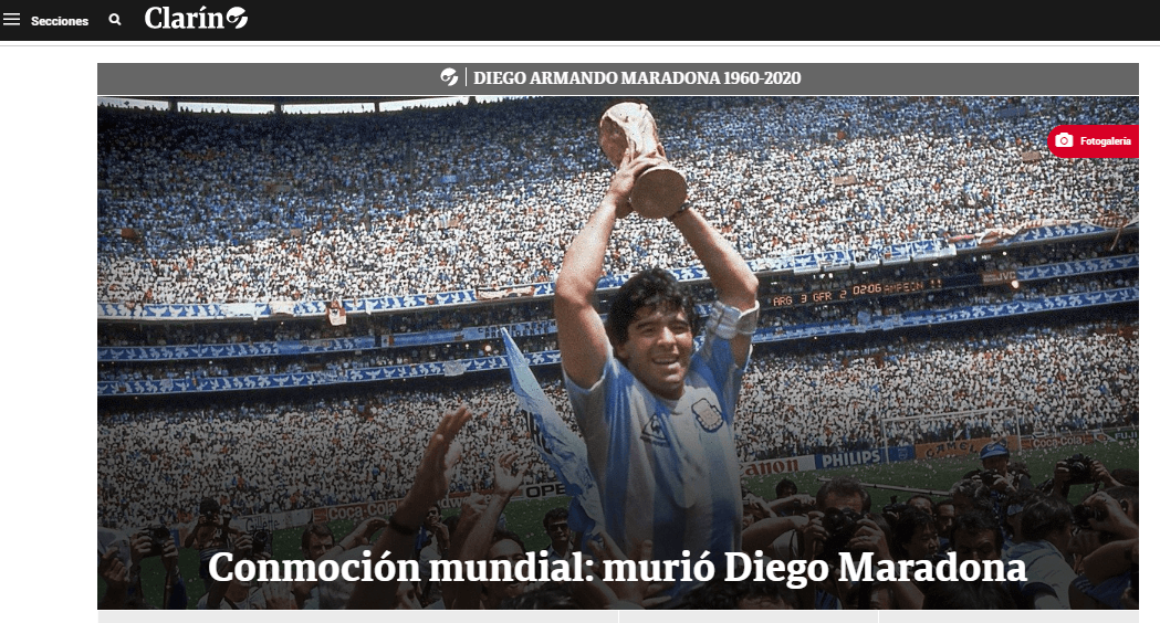 Estos son los encabezados de los medios digitales más importantes que despiden a Diego Armando Maradona.