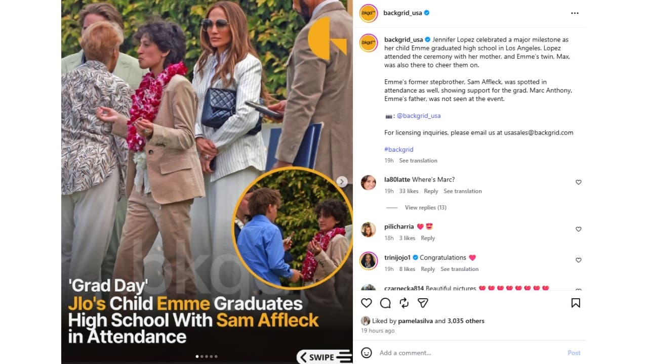 Emme se graduó de la preparatoria y Samuel, el hijo de Ben Affleck, la acompañó.