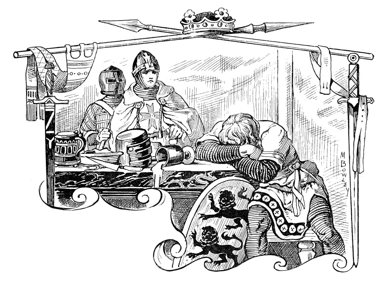 Una escena medieval después de una noche de alcohol en exceso.