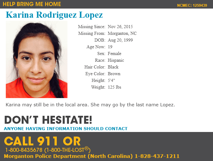 Niños y Adolescentes hispanos extraviados en Carolina del Norte