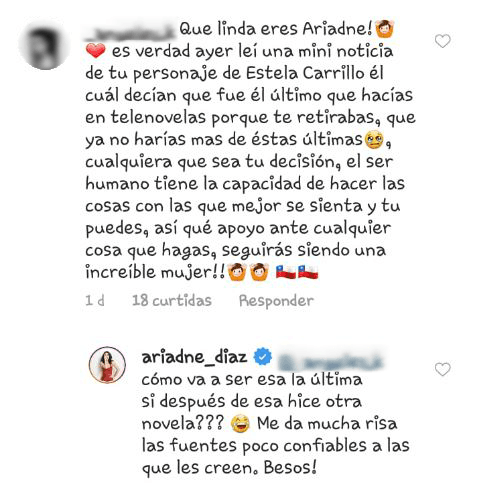Luego de aclarar que La doble vida de Estela Carrillo no fue su última telenovela, Ariadne concluyó: "Me da mucha risa las fuentes poco confiables a las que les creen. Besos".
