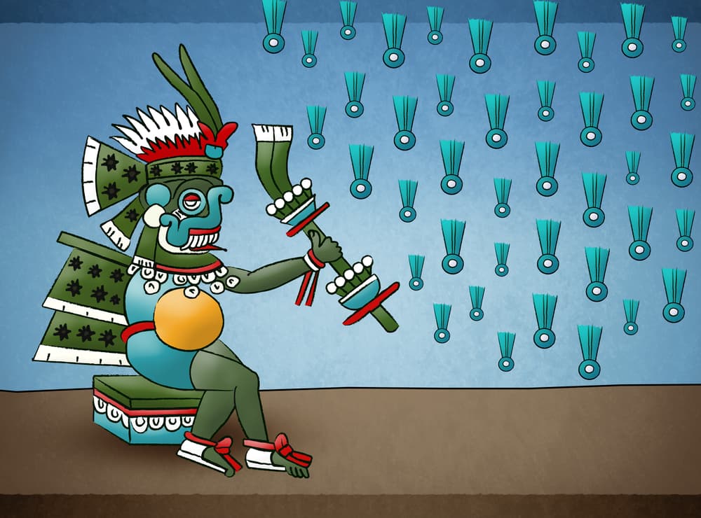 Tlaloc, éste es el señor del rayo del trueno. Expresa la fuerza creadora del rayo de la luz y la del verbo divino y cósmico, que desciende a la tierra para encarnar en el ser humano como el poder de la verdad. Tlaloc representa el culto a la vida, porque gracias al rayo y el trueno, se crea en el cielo el agua, que da la vida, y que crea la vida inteligente, por lo que el agua tiene también su propia inteligencia.
<br>