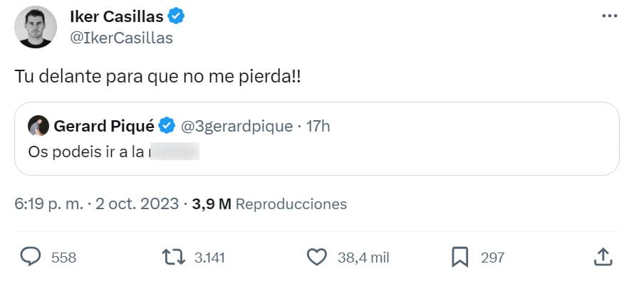 Iker Casillas contestó así el duro mensaje que Gerard Piqué colgó en X.