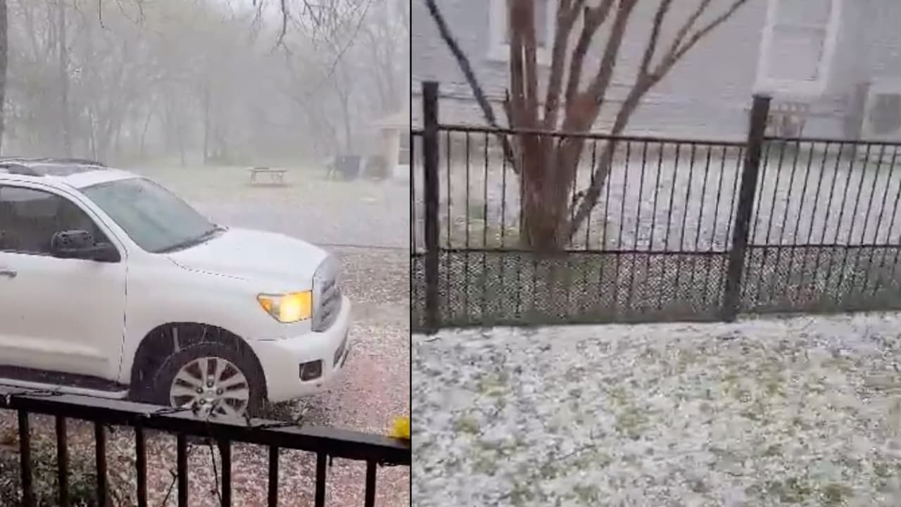 En Ennis, 
<b>vecinos captaron la caída de granizo </b>menor a una pulgada de grosor, pero aún así fue capaz de cubrir de blanco calles y patios.