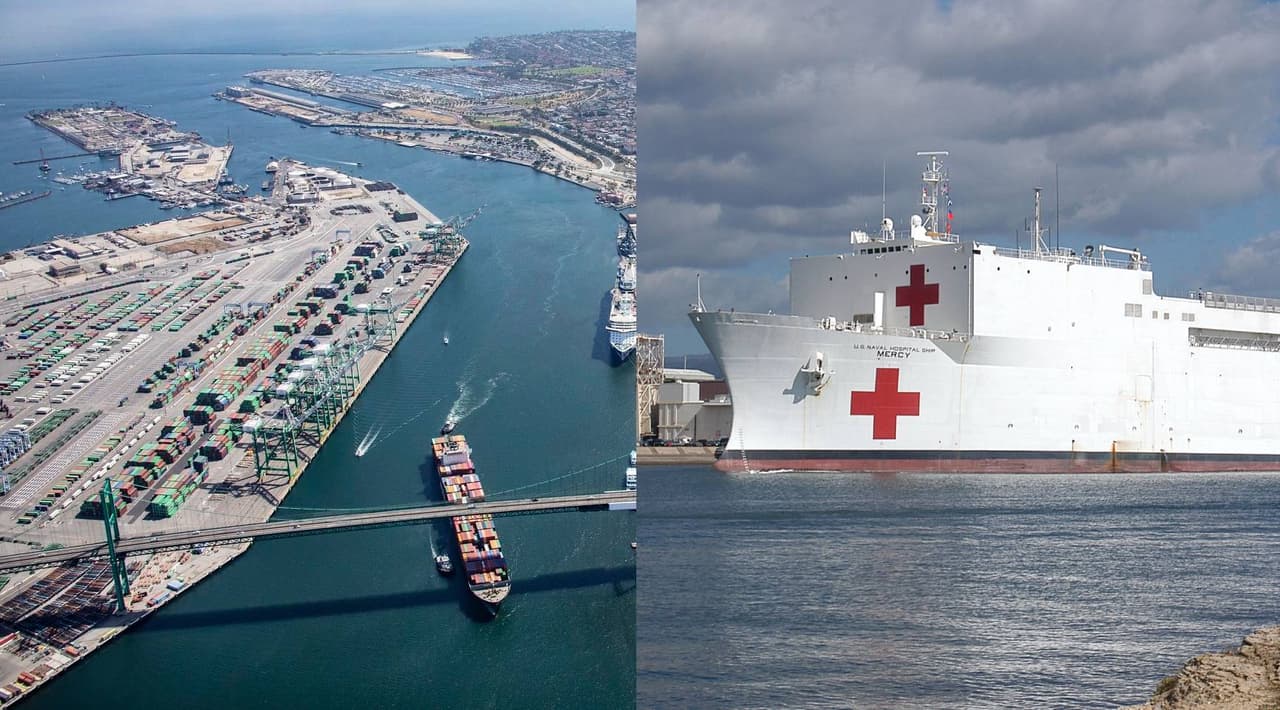 Un hombre intentó estrellar un tren contra el Buque Hospital Mercy en el puerto de Los Ángeles