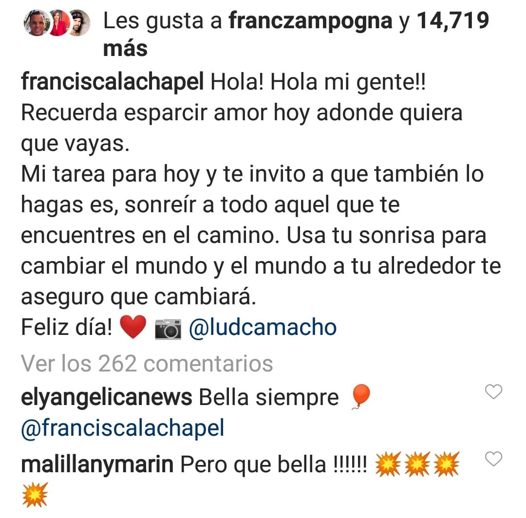 Su prometido, Francesco Zampogna fue de los primeros en darle 'me encanta' a la foto. Además, Elyangelica González y Maillany Marín se hicieron presentes en la públicación admirando su belleza.