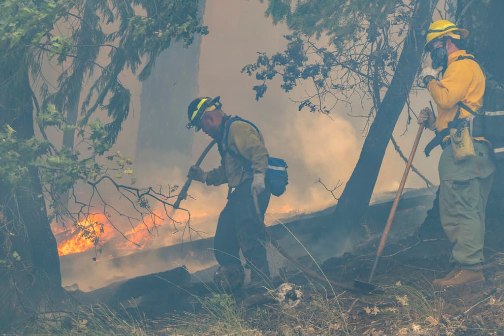 Mientras unos bomberos se enfocan en frenar el avance de las llamas, otros se dedican a combatir los pequeños focos que puedan quedar en las zonas donde se pudiera considerar que ya lo peor pasó.