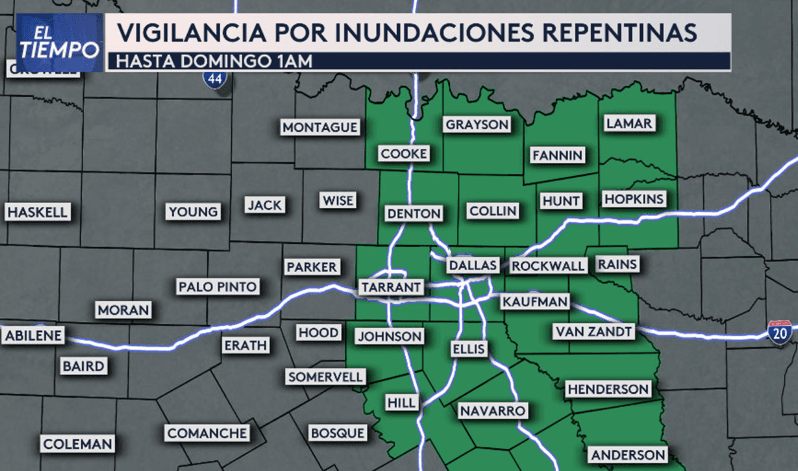 El Servicio Nacional Meteorológico ha emitido una 
<a>Vigilancia por inundaciones repentinas </a>hasta la 1am del Domingo