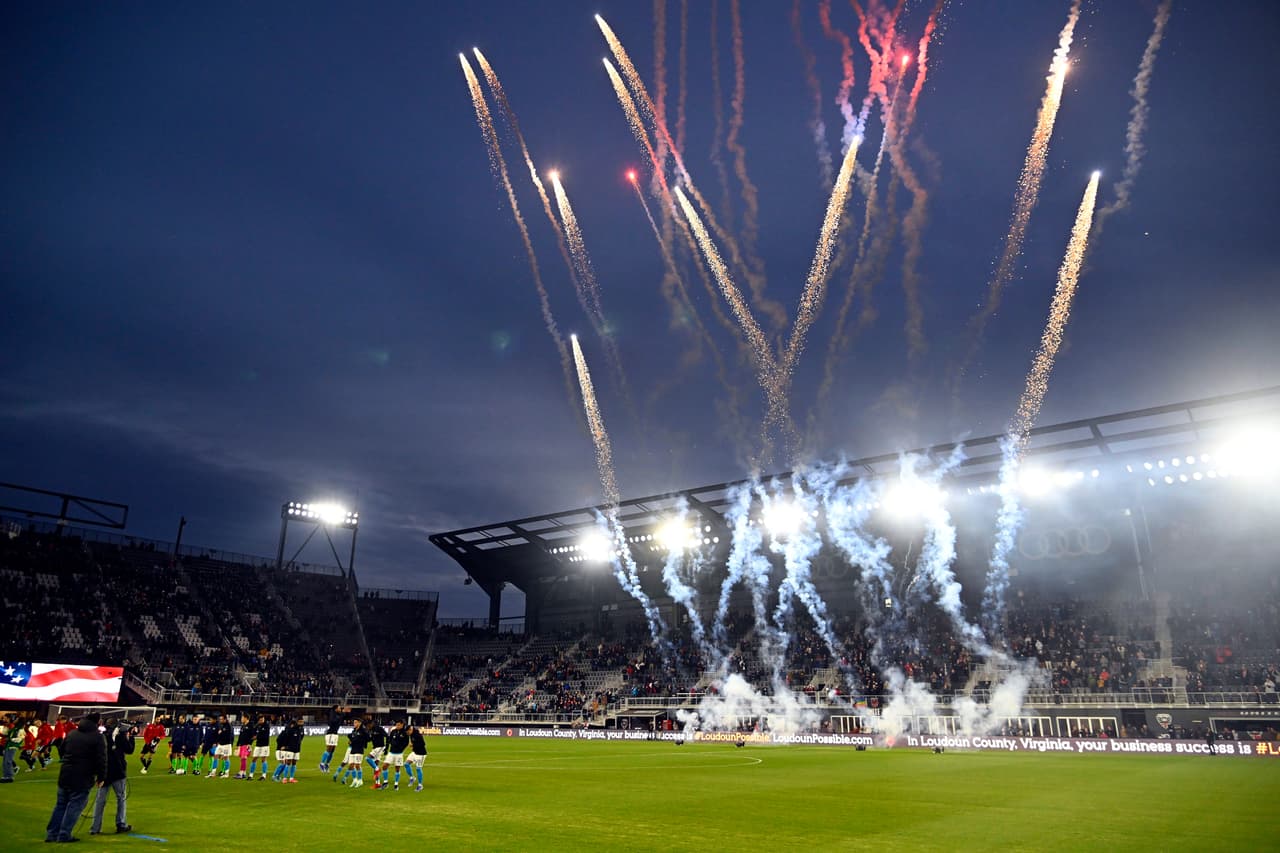 Fuegos de artificio en el cielo y en el césped.
<br>